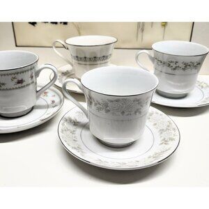 Mismatched China Tea Cups & Saucers Soft Floral Designs 4 Sets